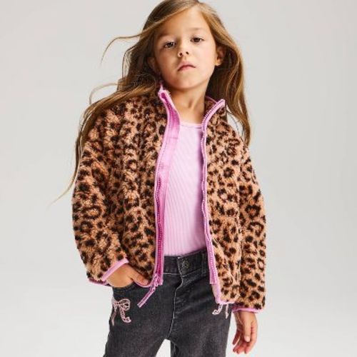 Toddler Girls' Leopard Print Fleece Jacket - Cat & Jack™ Brown/Pink 3T