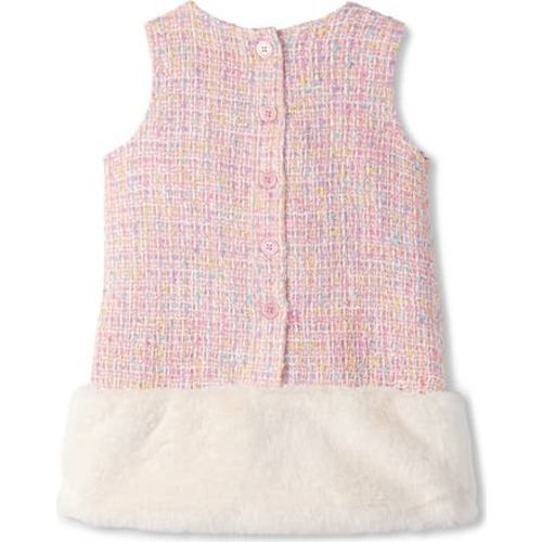 Aurora Faux Fur Trim Tweed Dress, 6-9M
