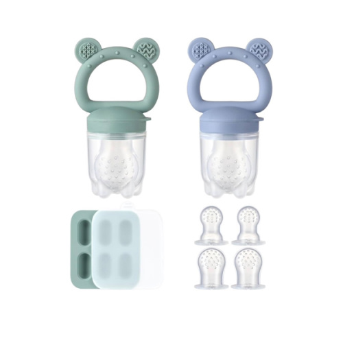 2 Pack Silicone Baby Fruit Feeder with Mini Freezer Tray, Breastmilk Popsicle Molds for Baby Teething Relief, Fresh Food Feeder for Safe Infant Self Feeding, Extra Food Pouches