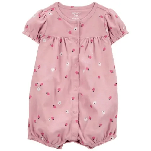 Baby Strawberry Print Ribbed Short-Sleeve Romper - Pink - Carter's | Carter's