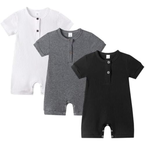 Bafeicao Baby Boy Girl 2/3 Pack Solid Romper Ribbed Short/Long Sleeve Bodysuit Jumpsuit Infant Knitted Outfits Clothes