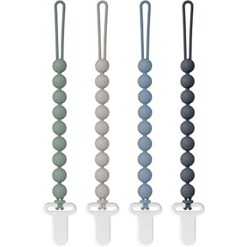 Pacifier Clips Silicone, 4-Pack Pacifier Holder Clip with Stylish Round Design, 100% Food Grade Silicone, Safe Essentials for Newborns Baby Boys and Girls Easter