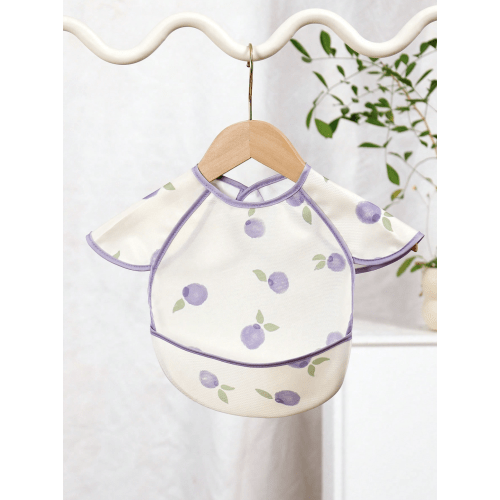 1Pc Mess Proof Baby Bib - Waterproof, Blueberry