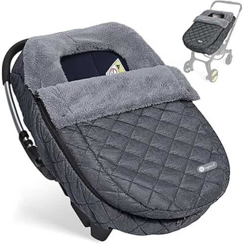 Winter Baby Car Seat Cover, Warm Carseat Cover with Removable Zipper for Baby Boys & Girls, Waterproof Car Seat Covers, Keeps Babies Warm and Cozy in Cold Weather, Dark Grey