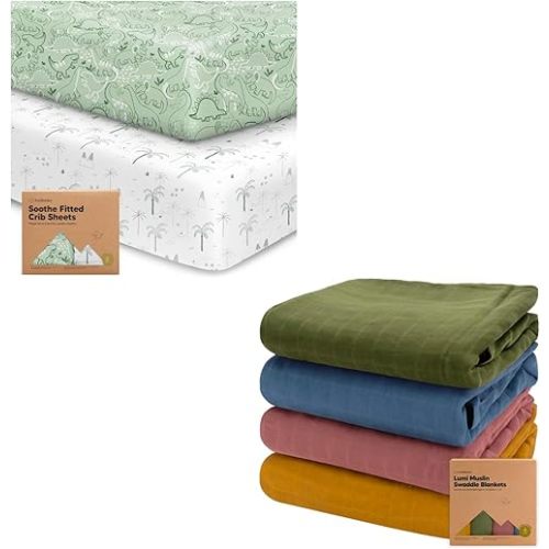 KeaBabies 2-Pack Organic Crib Sheets for Boys, Girls and 4-Pack Muslin Swaddle Blankets for Baby Boys, Girls - Jersey Fitted Crib Sheet, Organic Baby Blankets for Girl, Boy