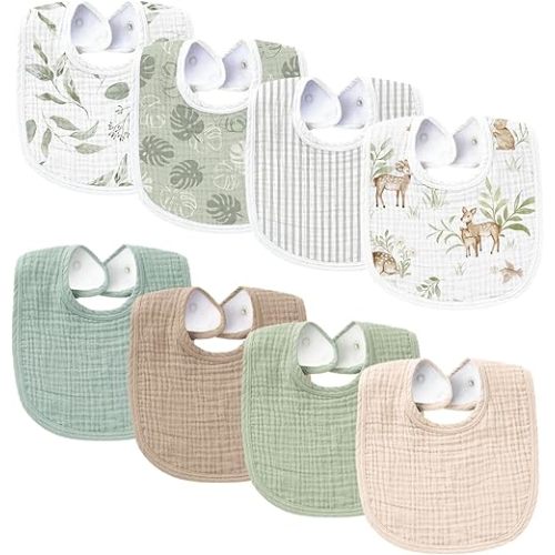 Konssy Muslin Baby Bibs 8 Pack Baby Bandana Drool Bibs Cotton for Unisex Boys Girls, 8 Solid Colors Set for Teething Drooling