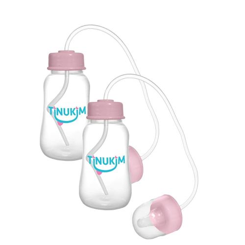 iFeed 4 Ounce Self Feeding Baby Bottle with Tube - Handless Anti-Colic Nursing System, Pink - 2-Pack