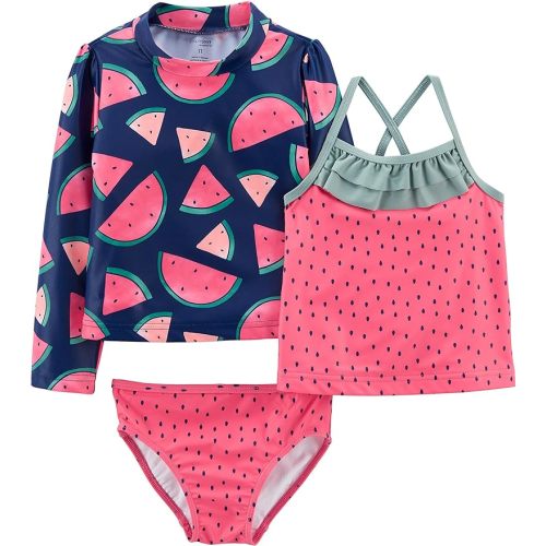 Simple Joys by Carter's Girls' 3-Piece Assorted Rashguard Sets, Watermelon, 6-9 Months