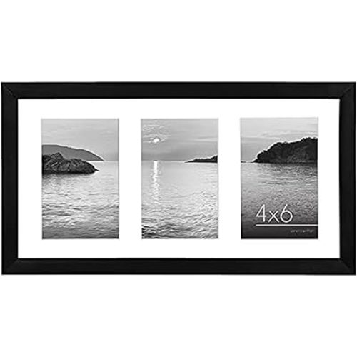 Americanflat 8x16 Collage Picture Frame with Shatter-Resistant Glass - Fits Three 4x6 Photos or One 8x16 Picture - Signature Collection - Photo Frame for Tabletop and Wall Display - Black