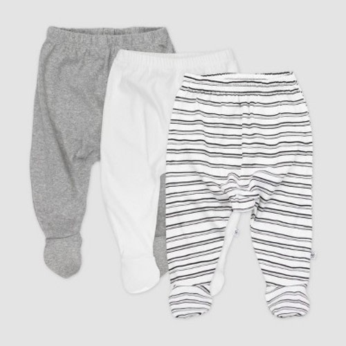 Honest Baby 3pk Sketchy Striped Organic Cotton Footed Harem Pants - Black/White