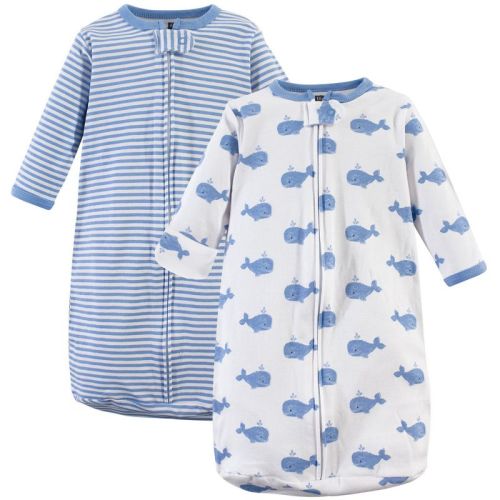 Hudson Baby Infant Boy Cotton Long-sleeve Wearable Sleeping Bag, Sack, Blanket, Blue Whales, 0-3 Months