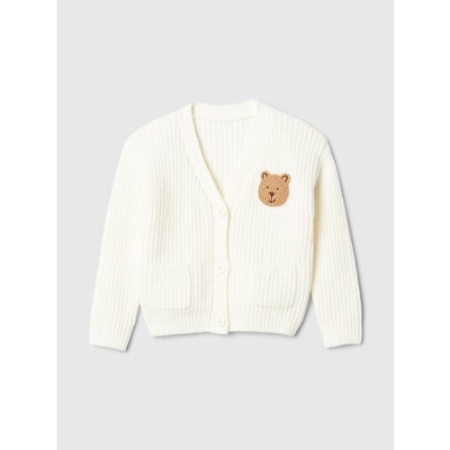 Baby CashSoft Shaker-Stitch Bear Cardigan
