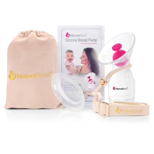 NatureBond Silicone Breast Pump with lid, Stopper, Strap, Pouch. Breastfeeding Essential Premium All in 1 Set. 3.4oz 100ml (Premium All-in-ONE)