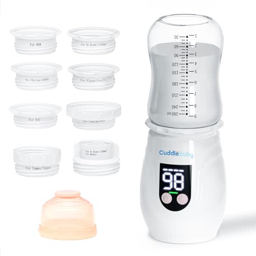 CuddleeBaby Portable Bottle Warmer for Travel, Cordless Baby Bottle Warmer, Rechargeable Bottle Warmer with 8 Adapters, 1 Milk Powder Container, Compatible with Most Bottle, Fast Heating, White