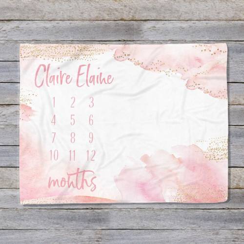Pink Milestone Blanket, Modern Baby Blanket, Milestone Blanket Girl, Personalized Baby Blanket Girl, Blush Pink Blanket