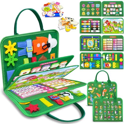 Exorany Busy Board Montessori Toys for 1 2 3 4 Year Old Boy & Girl Birthday Gifts, Busy Book Learning Sensory Toys for Toddlers 1-3 2-4, Toddler Travel Educational Activities Learn Fine Motor Skills