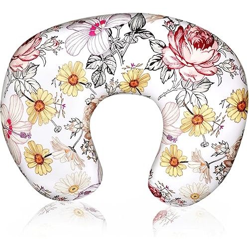 Floral Nursing Pillow Cover, Breastfeeding Pillow Slipcover for Baby Girls, Soft Snug Fits On Newborn Feeding Pillow Case