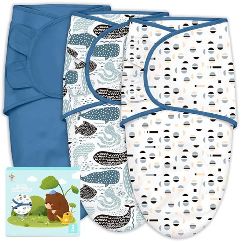 Cute Castle 3-Pack Baby Swaddle Sleep Sacks - Newborn Swaddle Sack - Ergonomic Baby Swaddles Blanket Warp for Boys and Girls - Baby Essentials (0-6 Months - Blue)