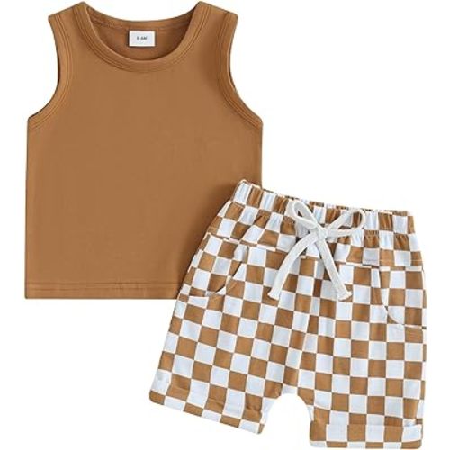 CIYCUIT 2Pcs Baby Boy Summer Clothes Infant Toddler Beach Outfits Sleeveless Tank Tops Shorts Set