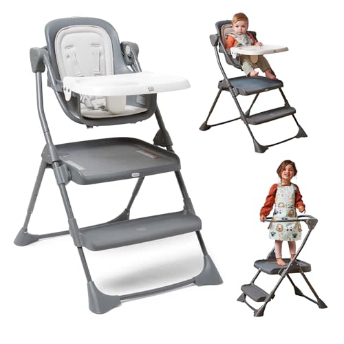 The First Years Foldable Toddler Tower and High Chair - 2-in-1 Baby High Chair and Toddler Step Stool - Adjustable Grow with Me Height - Folds Flat & Easy to Clean - Kids Stool with Non-Slip Surface