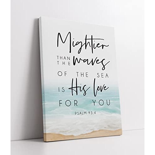 LiTiu Bible Verse Christian Quotes Psalm 93:4 Mightier Than the Waves of the Sea is His Love for You Sign Framed Wall Art Canvas Prints Decor,11x14 in, Artwork Christian Gifts Decorations