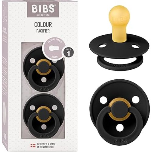 BIBS Pacifiers Colour Collection | Natural Rubber Baby Pacifier | Set of 2 BPA-Free Soothers | Made in Denmark | 0+ Months (Pack of 2) | Black