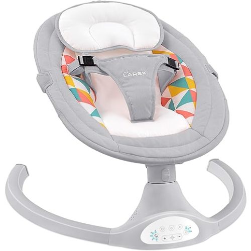 LAREX Baby Swings Electric Baby Swing Bluetooth Infant Swing Portable Rocker with 5 Speeds, 1 Seat Position, Remote Control, Grey