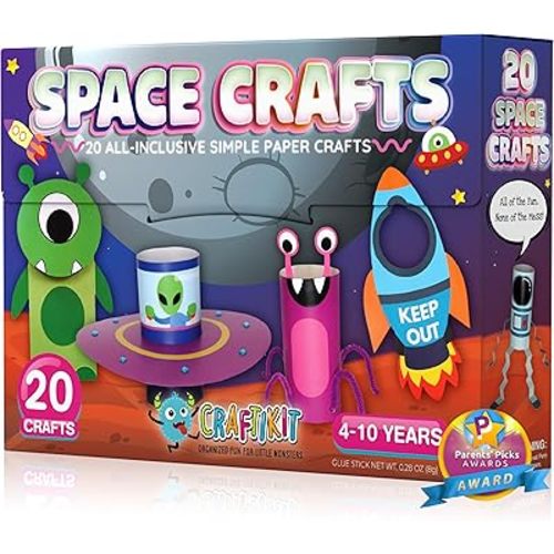 Craftikit® 20 Space Arts & Crafts for Kids - All-Inclusive Fun Toddler Craft Kit, Ages 3-10, Galaxy-Themed Activities