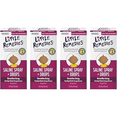 Little Remedies Saline Spray/Drops | for Noses to Breathe Easily | Gently Wash Away Mucus | Newborn Safe 0.5 Fl Oz (Pack of 4)
