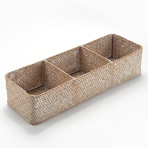 Seagrass Tank Basket for Toilet Paper 3 Sections Woven Storage Basket with Large Compartment Whitewash (16.5inch x 5.5inch x 3.5inch) - 3 sections no lid