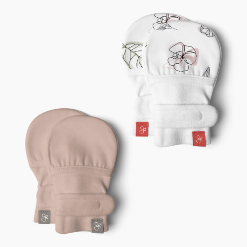 Goumi Kids Stay on Baby Mitts (2 Pack) - Abstract Floral + Rose, 0-3 M