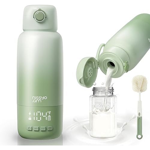 Portable Bottle Warmer for Travel, 17OZ Baby Bottle Warmer On The Go with 100W Fast Heating, Super Fast Charging (Full in 1.5H), Accurate Temp Control, Travel Portable Milk Warmer for BabyMilk