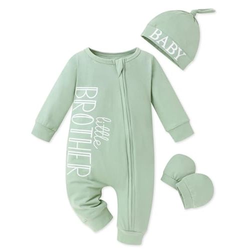 FoWear Baby Boy Clothes Letter Print One Piece Romper Baby Coming Home Outfits with Hat Newborn Boy Outfits