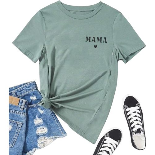 Women Maternity Nursing Shirt Funny Mama Shirt Cute Leopard Heart Graphic Tees Friendly Zip Maternity Breastfeeding Tops