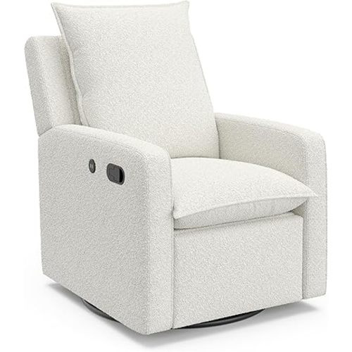 Storkcraft Timeless Recliner Glider with USB Charging Port (Ivory Boucle) - Ultimate Nursery Rocking Chair, Baby Glider Chair for Nursery, 360° Swivel Recliner, Plush Upholstery