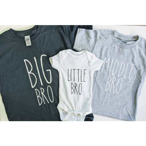 Big Bro, Middle Bro, Little Bro t-shirt! Perfect for gender reveal, or pregnancy announcement. FREE SHIPPING
