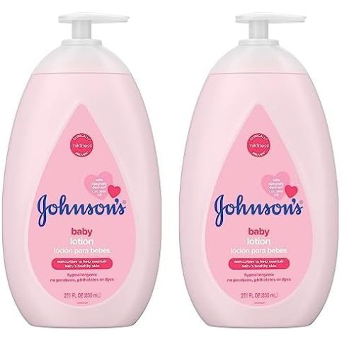 Johnson's Moisturizing Mild Pink Baby Lotion with Coconut Oil for Delicate Baby Skin, Paraben-, Phthalate- & Dye-Free, Hypoallergenic & Dermatologist-Tested, Baby Skin Care, 27.1 Fl. Oz (Pack of 2) - 27.1 Fl Oz (Pack of 2)