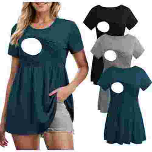 Smallshow Women's Maternity Clothes Short Sleeve Nursing Tops Breastfeeding Shirts 3-Pack