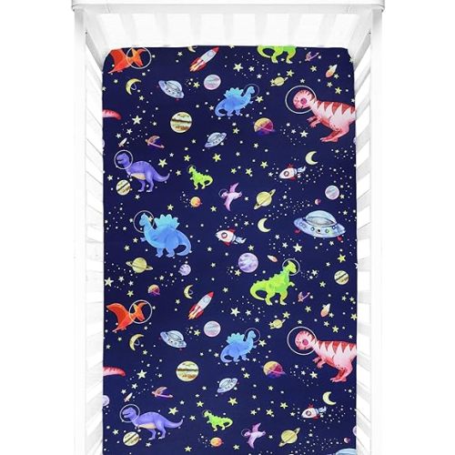 GFU Baby Crib Sheet for Boy, Super Soft Fitted Crib Sheet for Standard Crib and Toddler Mattresses, 52×28 Inch (Dinosaur&Space)