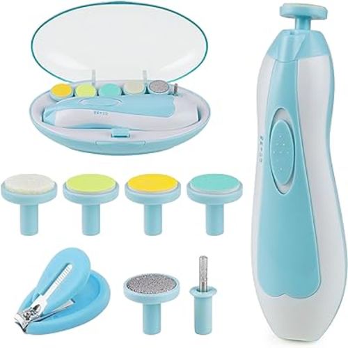 OTTOLIVES Baby Nail Trimmer Electric Newborn Toddler, Safe Baby Nail Clippers Set with Light and 6 Replacement Heads, Baby Nail File Trim Polish Toes Fingernails Care Infant Essentials (Blue)