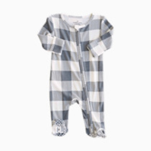Caden Lane Bamboo Waffle Zipper Footie - Big Check Denim, 0-3 M