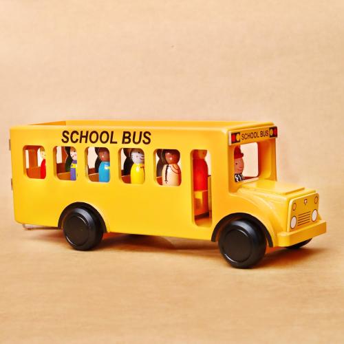 Wheels on the Bus Handmade Wooden School Bus with Children