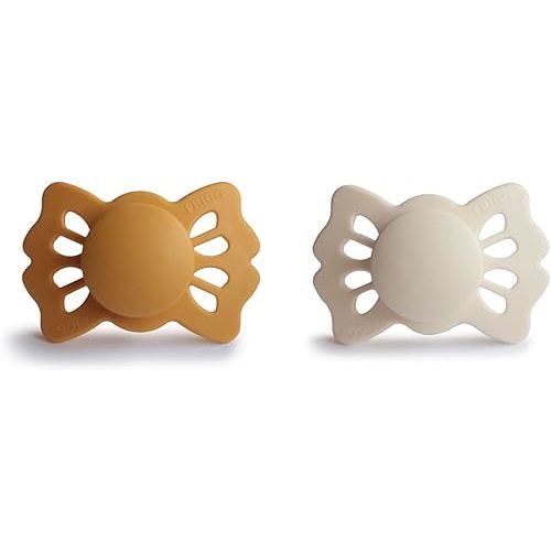 FRIGG Lucky Symmetrical SilkySoft Silicone Baby Pacifier | Made in Denmark | BPA-Free (Honey Gold/Cream, 0-6 Months)