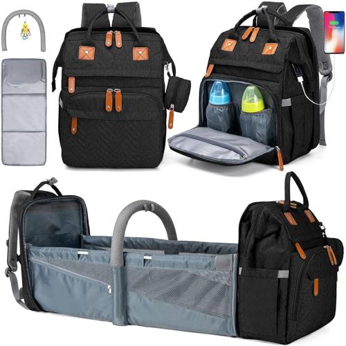 KABAQOO Diaper Bag Backpack with Detachable Changing Station, Large Capacity Baby Diaper Bags for Boys & Girls, Baby Registry Search Stuff & Shower Gifts, Newborn Essentials Must Haves, Black-2s