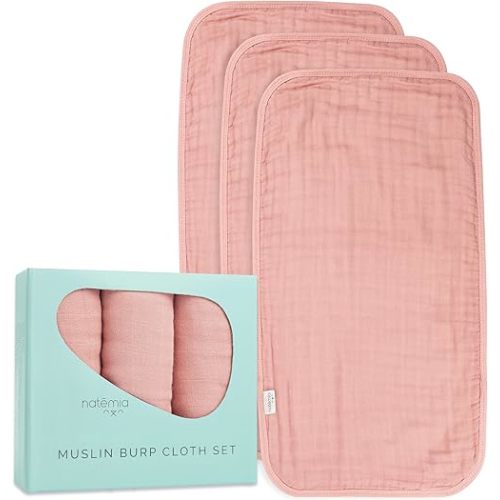 Natemia Muslin Burp Cloths for Baby Boys and Girls - Super Absorbent Baby Burp Cloths, Viscose Derived from Bamboo Cotton Baby Washcloths, 3-Pack Neutral Burp Cloths for Newborn, 21" x 11"