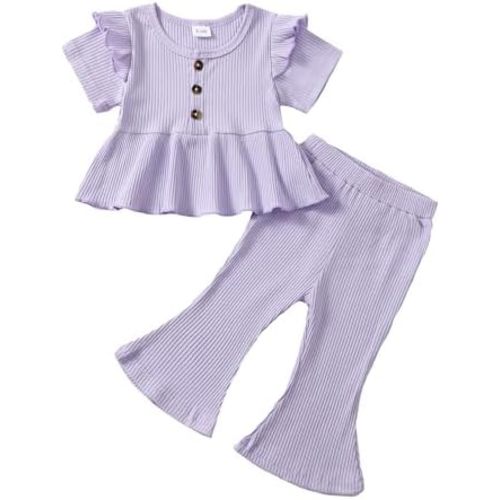 Baby Girl Clothes Toddler Girl Cotton Outfit Rib Long Sleeve Shirt Top Solid Pants Infant Girls Set