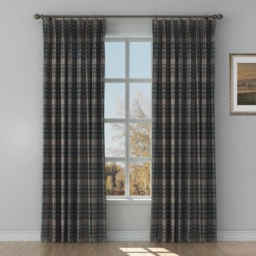 TWOPAGES Plaid Print Drape Light Filtering Pinch Pleat Curtain for Living Room, 1 Panel. 52Wx84L, Raisin