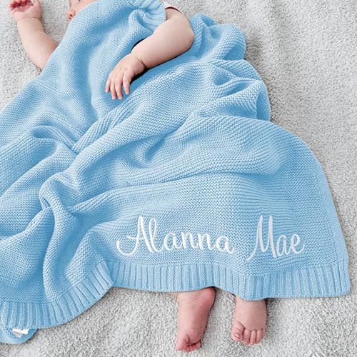 Diyrap Personalized Baby Blanket Custom Embroidered Blanket with Name 37x42in Handmade Nursery Blanket Gifts for Newborn Baby Boy and Girl