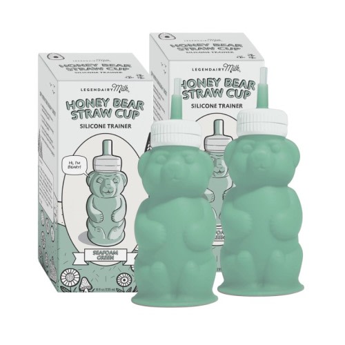Legendairy Milk Honey Bear Straw Cup Silicone for Babies (Green), 8 oz. Dishwasher Safe, Food Grade Silicone, Honeybear Sippy Cup for Ages 4+ Months (Pack of 2)