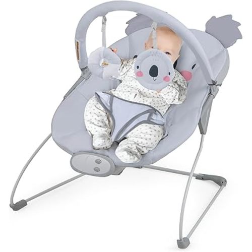 BABY JOY Baby Bouncer, Portable Baby Bouncer Seat with Vibration & Music, Removable Bar & Fabric Cover, 3-Point Safety Harness, Infant Bouncer for Babies 0-6 Months Up to 20 lbs